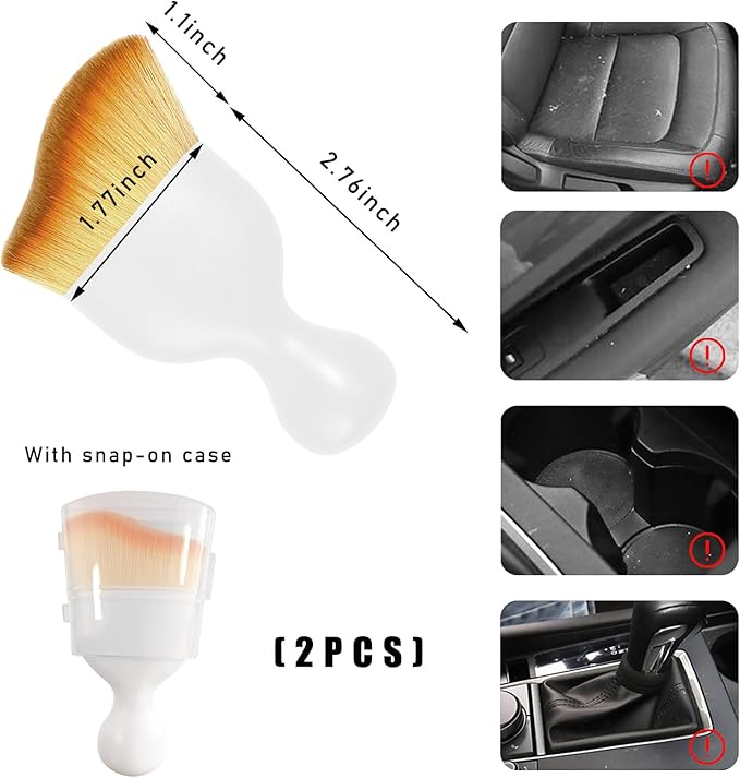 2PCS Car Interior Dust Brush, Soft Scratch Free Auto Detailing Brushes, Universal Vehicle Interior Cleaning Tool for Automotive Dashboard, Air Vents, Leather (White)