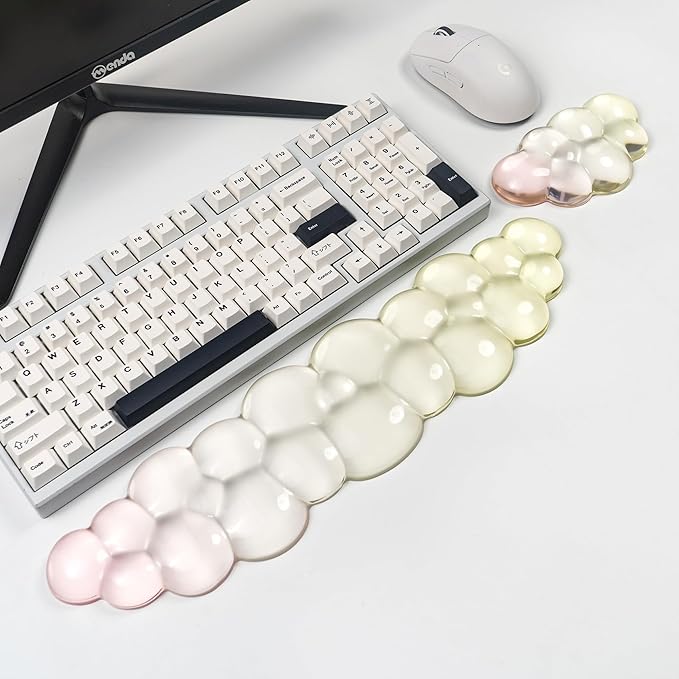 Ergonomic Cloud Silicone Gel Keyboard and Mouse Wrist Rest Set – Clear Wrist Rest for Computer Keyboard 60%/68%/75%, Comfort & Support for Typing and Gaming (Yellow Pink)