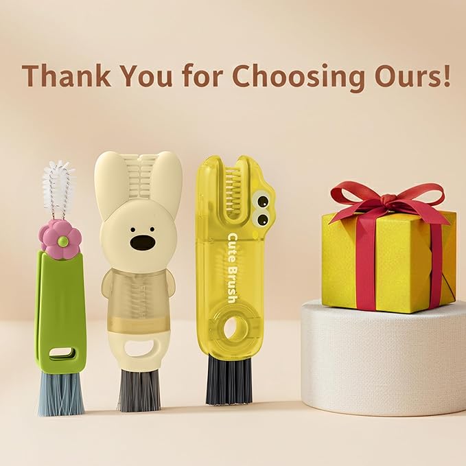 Cup Lid Cleaning Brush, 3 in 1 Lid Cleaner for Tumblers and Water Bottles, Gap Cleaning Brush with Straw Hole Detail Tool, Multifunctional Brush for Daily Use (Yellow Green)