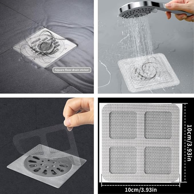 50 Pack Disposable Shower Drain Hair Catcher with Scrapper - Mesh Stickers for Bath, Bathtub, Bathroom, Kitchen Sink, Laundry - Hair Catcher Shower Drain for Human & Pet Hair