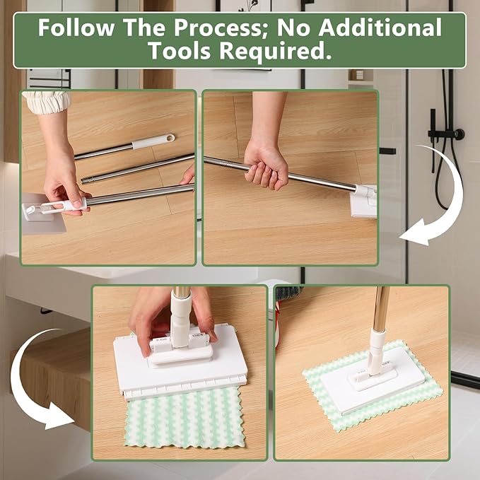 Disposable Dust Mop with 10 Reusable Cloths,Mini Foldable Mop,No-Touch Attach & Remove Cloth Instantly,Small Disposable Dust Mop Set for Multi Surface Cleaning(Kitchen House, Dorm)