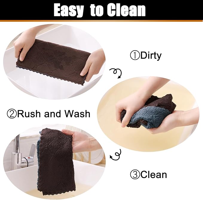 Mordimy 12 Pack Kitchen Towels (20" x 10", Dark Grey & Brown), Super Soft and Absorbent Dish Towels, Coral Velvet Microfiber Cleaning Cloth, Nonstick Oil Fast Dry Dish Cloths