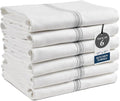 LANE LINEN Kitchen Towel Set, 6 Pack Dish Towels for Kitchen, 100% Cotton Absorbent Tea Towels, Quick Dry, 14"x25", Herringbone Weave, Reusable, Machine Washable, Soft for Drying Dishes - Grey Stripe