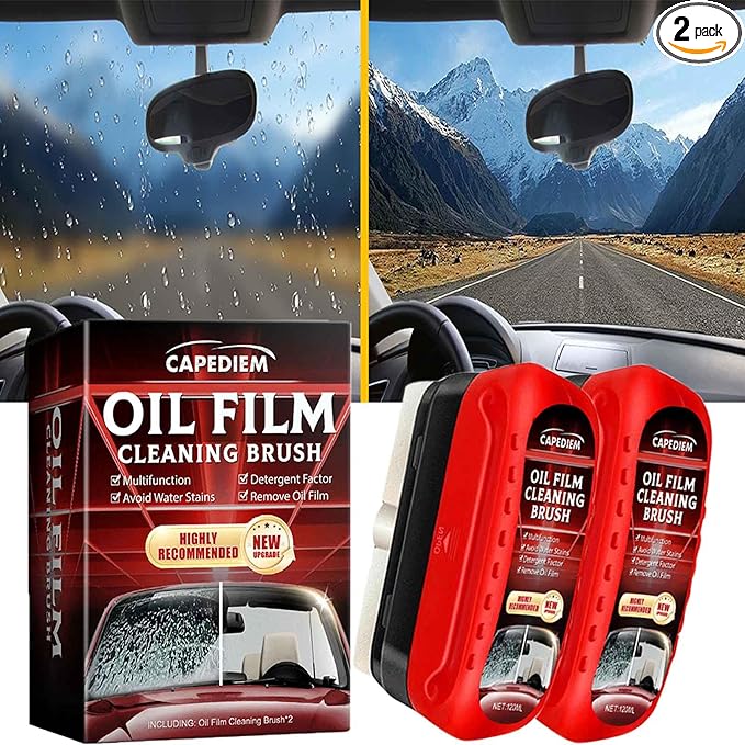 CAPEDIEM 2026 NEW Automotive Oil Film Cleaning Brush for Car Windows,Glass Cleaning Board, Suitable for Windshield Glass Oil Film Remover, Car Windshield Cleaner (red)