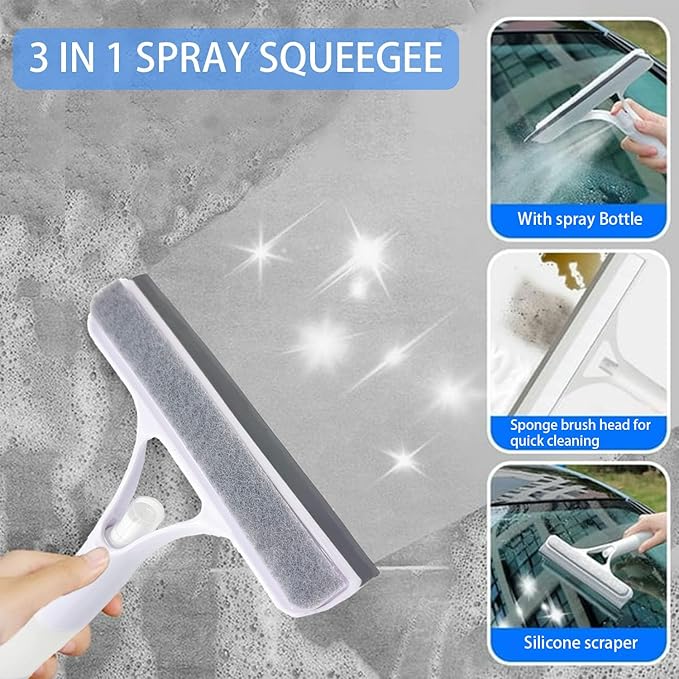 3 in 1 Spray Squeegee, 3 in 1 Window Cleaning Scraper, Window Squeegee with Sprayer for Glass, Flooring and Tiles, etc.(White)
