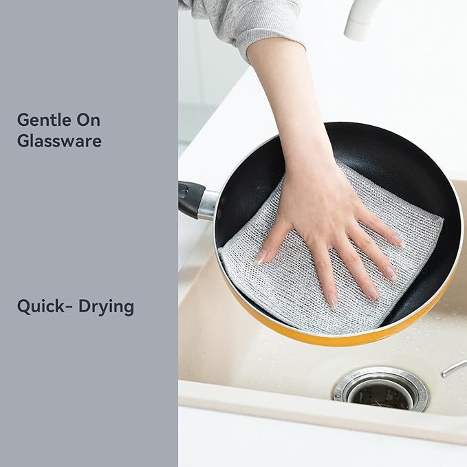 10 Pack Extra Large Non Scratch Wire Dishcloths, 30x30cm Double-Layer Silver Thread Kitchen Cleaning Rags, Dual-Sided Wet & Dry Reusable Steel Wire Dish Cloths for Cookware, Sinks, Stovetops
