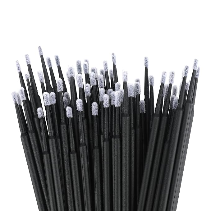 G2PLUS 500PCS Cotton Swabs, Black Disposable Micro Applicators Brush for Makeup and Personal Care, Micro Swabs for Eyelash Extensions, Nails, Eyeliner (Head Diameter: 2.5mm/0.098'')