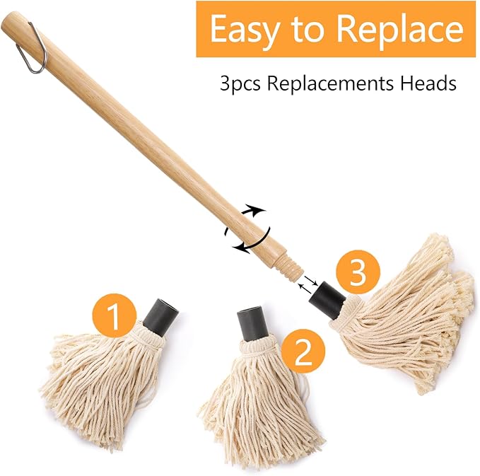 Cast Iron Sauce Pot and BBQ Mop Brush Set for Grilling, 7 Pcs Barbecue Accessories Include Basting Melting Saucepan, Wooden Sauce Mop with 4 Replacements for Meat Smoker, Grill, Stove