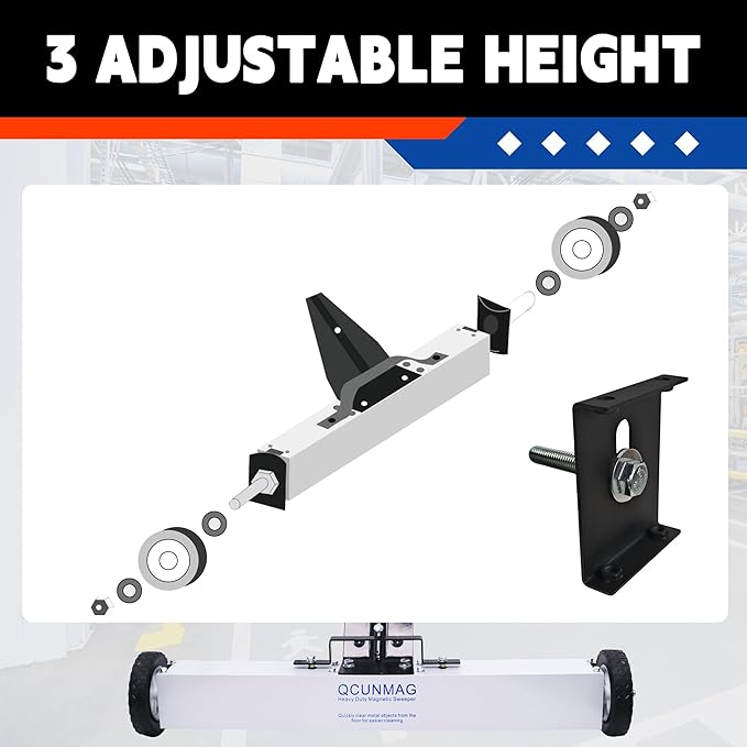Rolling Magnetic Sweeper with Wheels, 30-Inch 45 Pound Capacity, Adjustable Handle&Floor Magnet Clearance Height, Metal Pick Up and Nail Magnet, Floor Sweeper for Construction, Shop, Yard