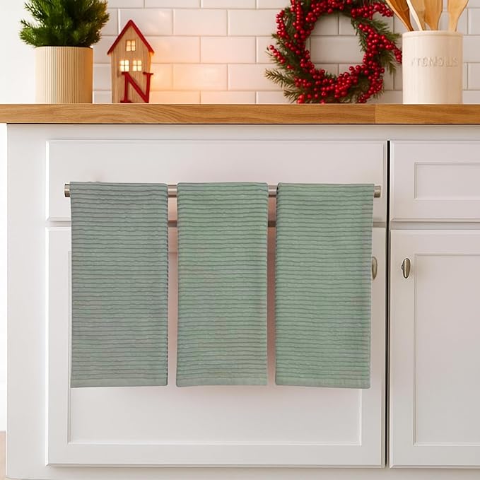Serafina Home Sage Green Kitchen Dish Towels 100% Cotton Cloth Soft Cleaning Drying Absorbent Terry Ribbed Loop: Set of 3 Multipurpose for Everyday Use