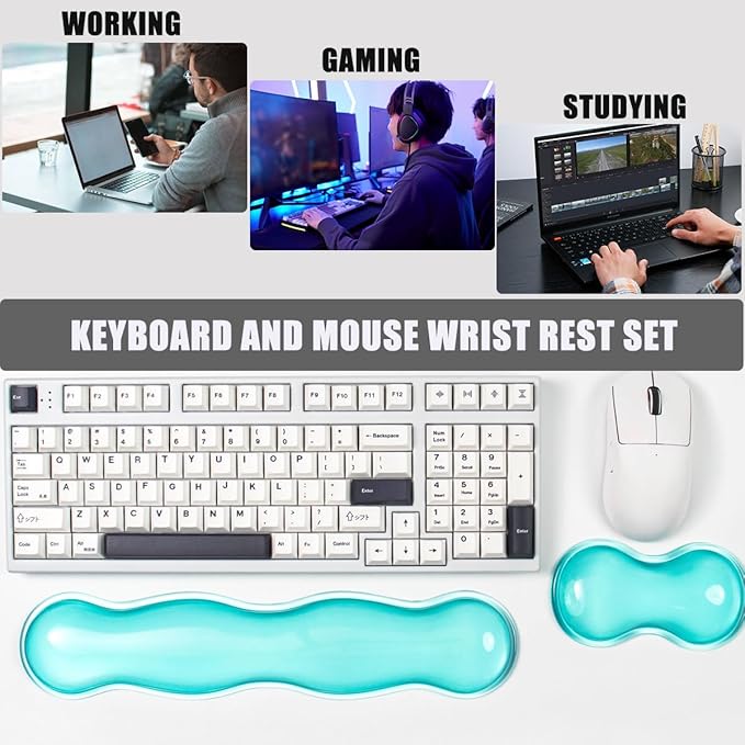 Gel Keyboard and Mouse Wrist Rest Set – Crystal Green Wrist Rest for Computer Keyboard 60%/68%/75%, Comfort & Support for Typing and Gaming