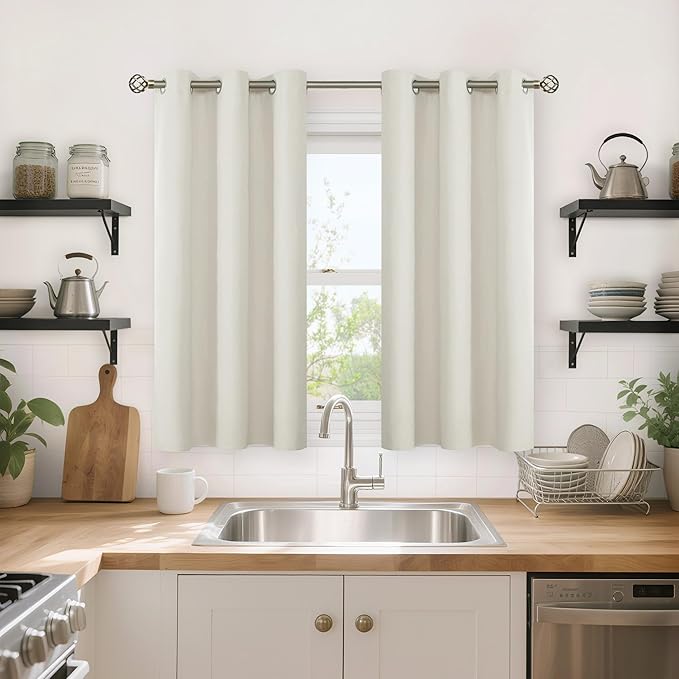 YoungsTex Linen Blackout Curtains 45 Inch Length for Bedroom, Short Thermal Insulated Window Drapes Full Room Darkening with Grommet White Liner for Living Room, 2 Panels, 42 X 45 Inch
