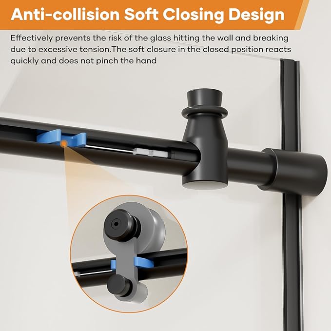 Zenith Shower Door,60 in W x 74 in H Frameless Shower Door with Handle and Seal Strip for Waterproof, 8mm Thickness Glass with Anti Explosion Film and SGCC Certificate Black