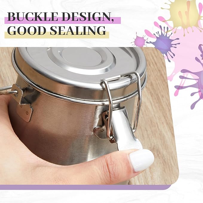 2 Pcs Paint Brush Cleaner Set Stainless Steel Double Dipper Palette Cup Paint Brush Portable Washer Holder for Oil Cleaner Kits(Drum Shape,Medium)