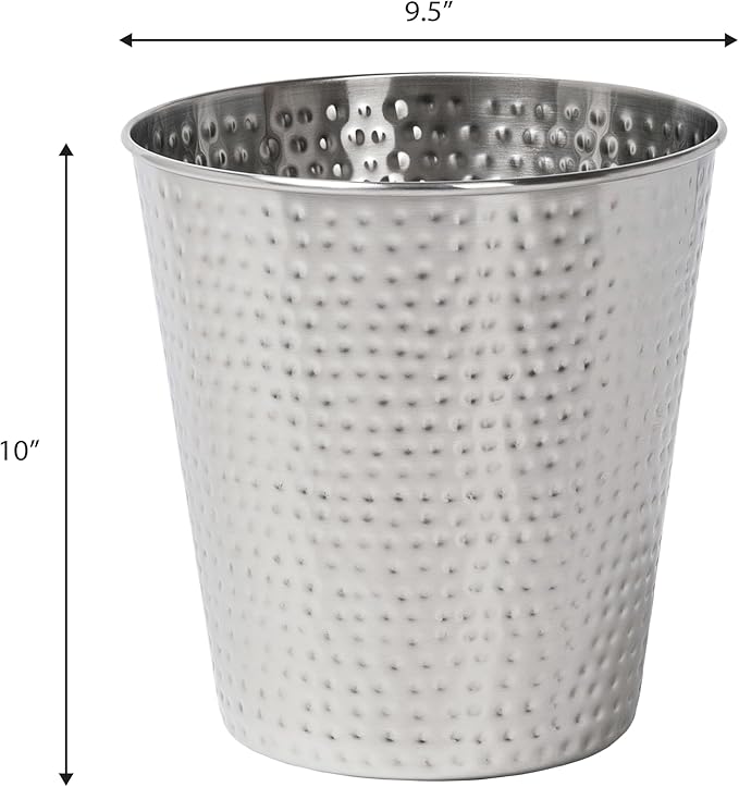 happimess HPM1110C-SET2 Axel Modern Minimalist Hammered Steel 2 Gal Waste Bin for Kitchen, Office, Bathroom, Bedroom, Dorm, Brushed Steel (Set of 2)