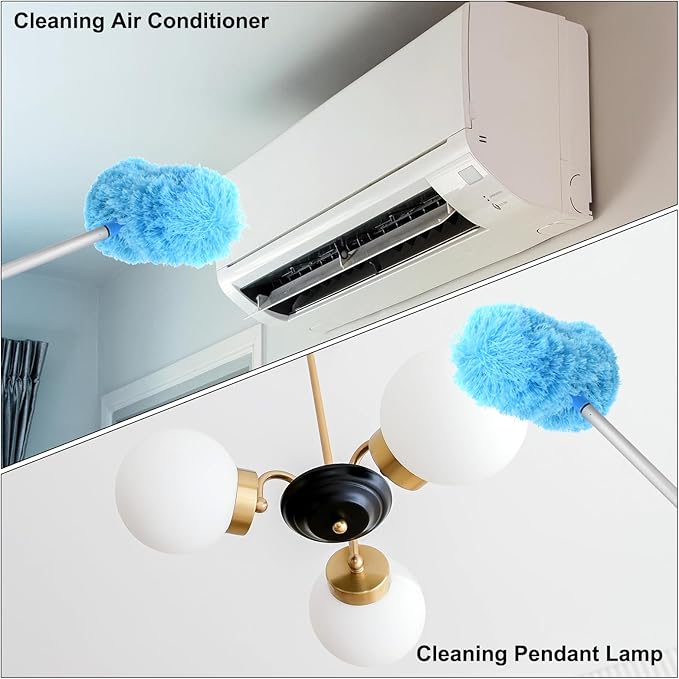 PATIKIL Ceiling Fan Cleaner Duster, 12.9" to 59", 2 in 1 Microfiber Duster Extendable Handle Fan Blade Cleaning Tool Removable Washable for Furniture Blind, Gray