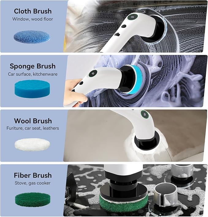 Electric Bathroom Cleaning Brush, Cordless Spin Scrubber Full Body Waterproof IPX7 with Adjustable Handle, 8 Replaceable Brush Heads for Bathtub/Kitchen/Window/Home -SD-CTB01