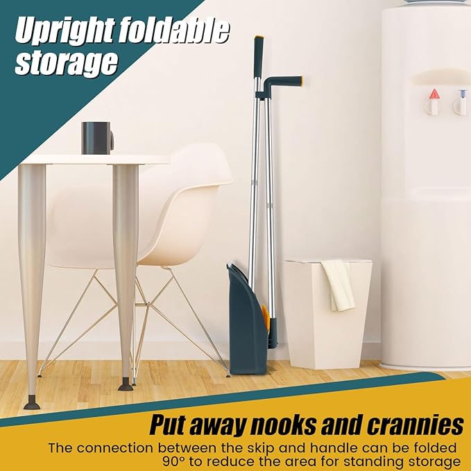 Broom and Dustpan Set for Home, 180° Rotating Broom Combo, Foldable Standing Dustpan and Brush, Long Handle Broom and Dustpan Combo Set with Scraper Teeth for Cleaning Room Office Lobby Floor (A)