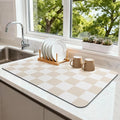 Checkered Dish Drying Mat for Kitchen Counter Coffee Mat Bar Accessories,Fit Uder Pot, Dish Rack,Hide Stain,Absorbent Easy Clean (Beige, 19" x 12")