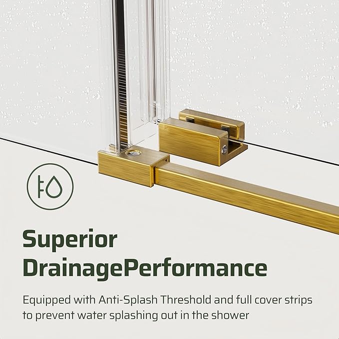 56-60" W x 60" H Bathroom Frameless Tub Sliding Shower Door, Soft-Close Bathtub Single Sliding Shower Doors with 5/16" (8mm) Clear SGCC Tempered Glass, Reversible Installation, Brushed Gold