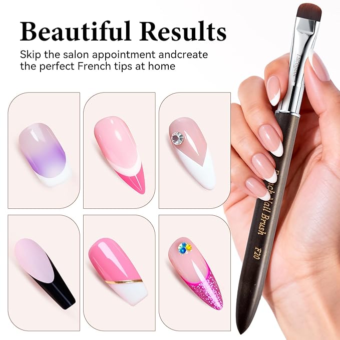 Nail Art Brush,2-in-1 French Tip and Cuticle Cleanup Brush for Gel Polish,Professional Nail Tool with Wooden Handle（French F20）