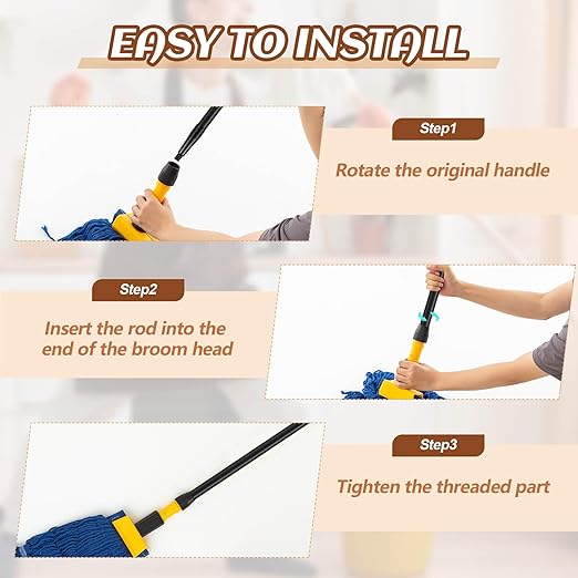6 Pcs Fiberglass Broom Handle Replacement Handle Broom Stick Pole with Threaded Tip for Commercial Cleaning, 1" Dia x 48" Long, Black