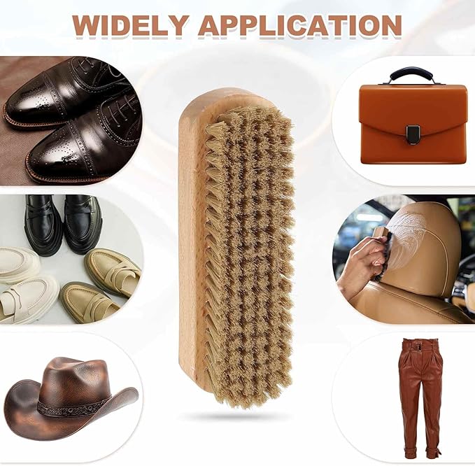 HARFINGTON Shoe Cleaning Brush 6"x2" Beech Wood Pig Bristle Boot Polish Brushes for Leather Shoes Boots Cloth Cleaner, Gray Brown Wood