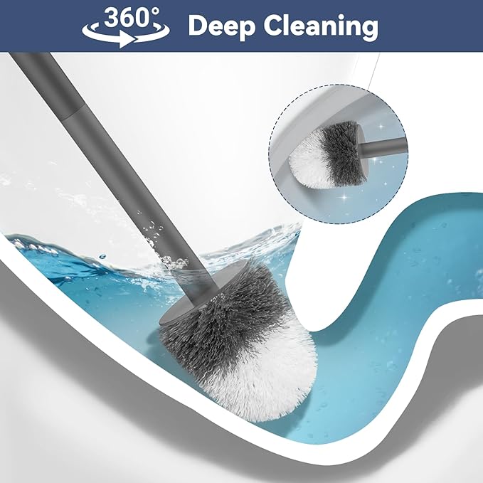 Toilet Brush, Compact Toilet Brush and Holder Set with Nylon Bristles 3 Pack Toilet Bowl Brush Hidden Scrubber Brushes for Bathroom Deep Cleaning-Grey