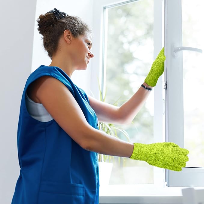Patelai 3 Pairs Microfiber Plant Dusting Gloves Leaf Cleaning Gloves for Indoor Plants, Blinds, Furniture, House(Green Yellow, Blue, Pink,Medium)