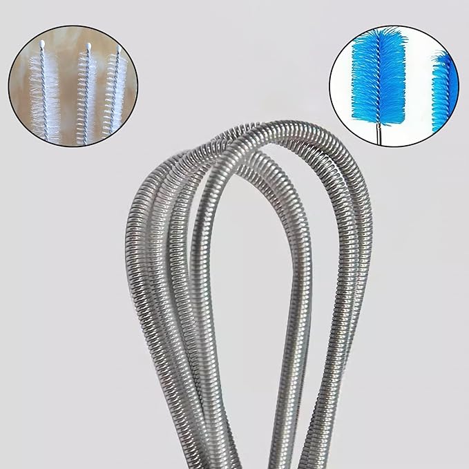 Flexible Long Drain Brush, 66 Inch Double Elastic Ended Nylon Cleaner Pipe Brush, and 2 PCS of 8 Inch Straw Cleaner Brush, Pipe Cleaners Brush Tool Kits (Blue + White)