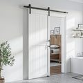 SmartStandard 32 x 80 inch White Sliding MDF Barn Door with 6FT Black Sliding Door Hardware Kit & Handle, Pre-Drilled Ready to Assemble, Waterproof PVC Coating, H-Frame