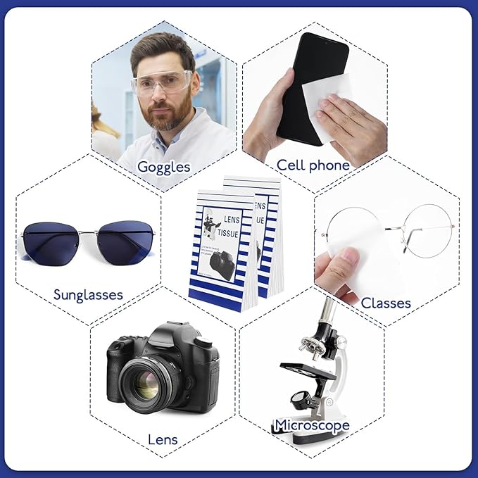 500 Pcs Lens Paper Microscope Lens Tissue Lens Cleaner Paper Lens Cleaner Cloth for Microscope Lens Microscope Tissue Glasses Cleaner Paper for Camera Lenses Microscopes Computer Screens Magnifiers