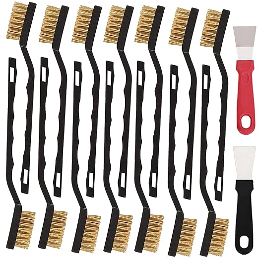 12 Pcs Mini Brass Brush Set, Brass Scratch Brush with Curved Handle, Cleaning Weld Slag and Rust