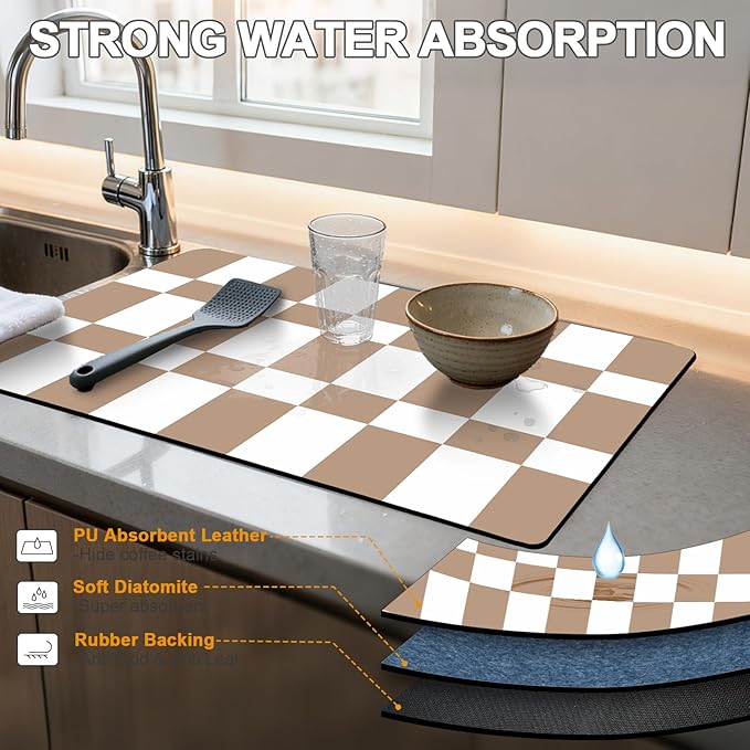 Dish Drying Mats for Kitchen Counter, Waterproof Coffee Mat for Countertop, Under Sink Mats, Coffee Bar Mat Accessories