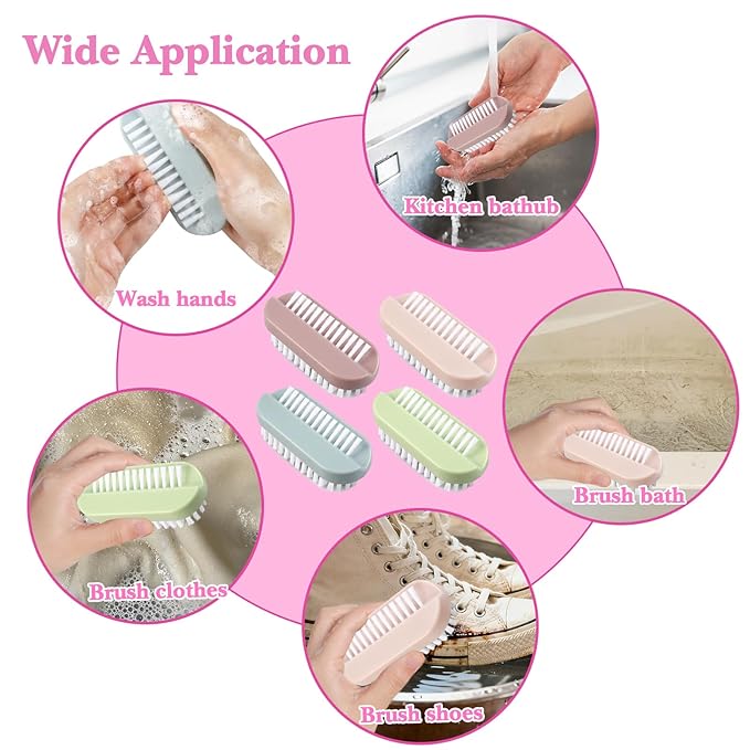 4pcs Nail Brush for Cleaning Fingernails, Nail Brushes for Cleaning, Two Sided Nails Scrubber Brush for Men Women Fingernail Clean Up Brushes (Purple, Blue, Green, Pink)