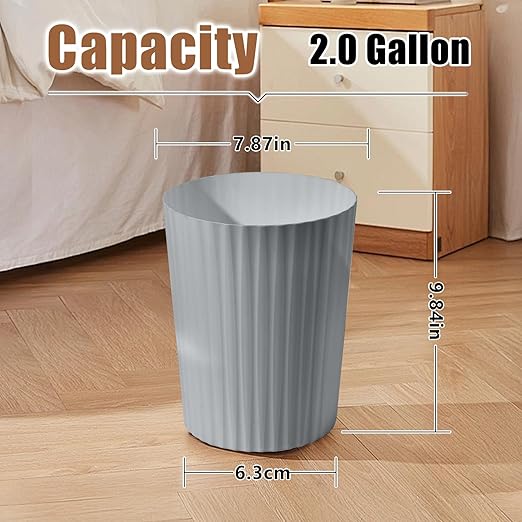 Versatile 2 Gallon Plastic Trash Can - The Compact Bin for Bathroom, Kitchen, or Home Office - Grey