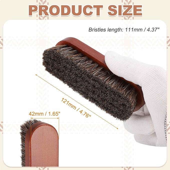 HARFINGTON Shoe Cleaning Brush 5"x2" Beech Wood Horsehair Boot Polish Brushes for Leather Shoes Boots Cloth, Brown Bronze