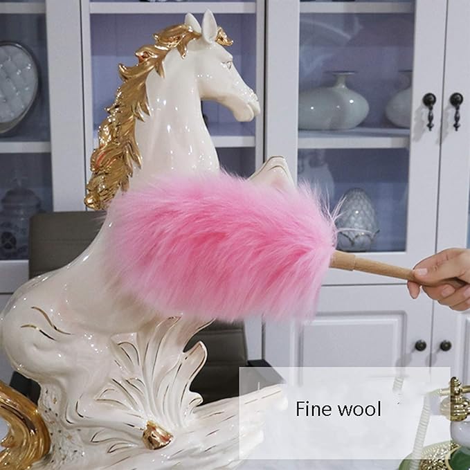 Pure Lambs Wool Duster with Wood Handle, Fluffy Lambswool Duster, Flexible, Good Grips, Anti-Static, Duster for Home, Office and Car, 6 Colors(C)