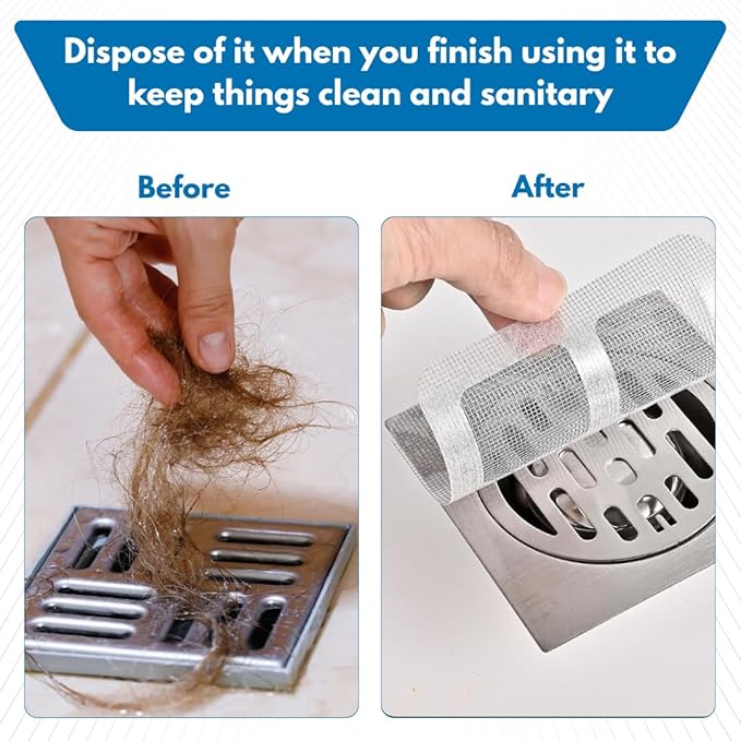 50 Pack Premium Disposable Shower Drain Hair Catcher Stickers – Waterproof Mesh Drain Cover for Shower, Bathtub, Bathroom, Kitchen Sink & Laundry, Easy Peel & Stick Hair Stopper for Human & Pet Hair