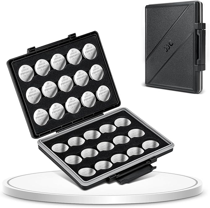 JJC CR2032 Battery Case Holder Storage, Water-Resistant Anti-Shock, Anti-Dust, Coin Cell Battery Case for 30x CR2032/CR2025/CR2045/CR2016, Button Round Batteries Holder