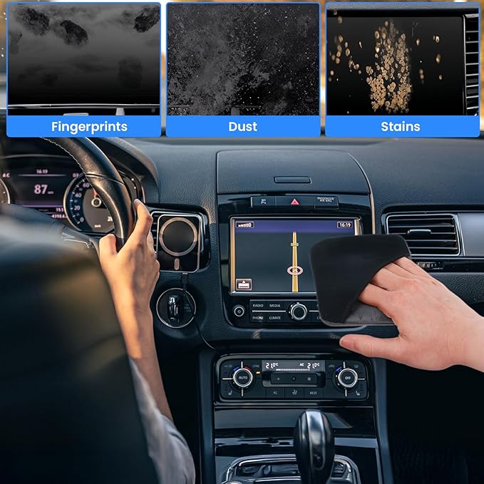 2Pcs Car Touch Screen Cleaner Cloth,Square Triangle Microfiber Car Screens Cleaners,Black Auto Screen Cleaning Pad Cars Interior Cleaner Wipes for Vehicle Dashboard LCD Display