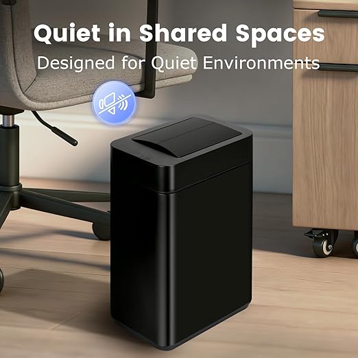 Sensor Trash Can with Butterfly Lid 2.6 Gallon Rectangular Automatic Garbage Can, Stainless Steel Trash Bin, Slim Waterproof Wastebaskets with Lid Soft Close for Under Counter, Black