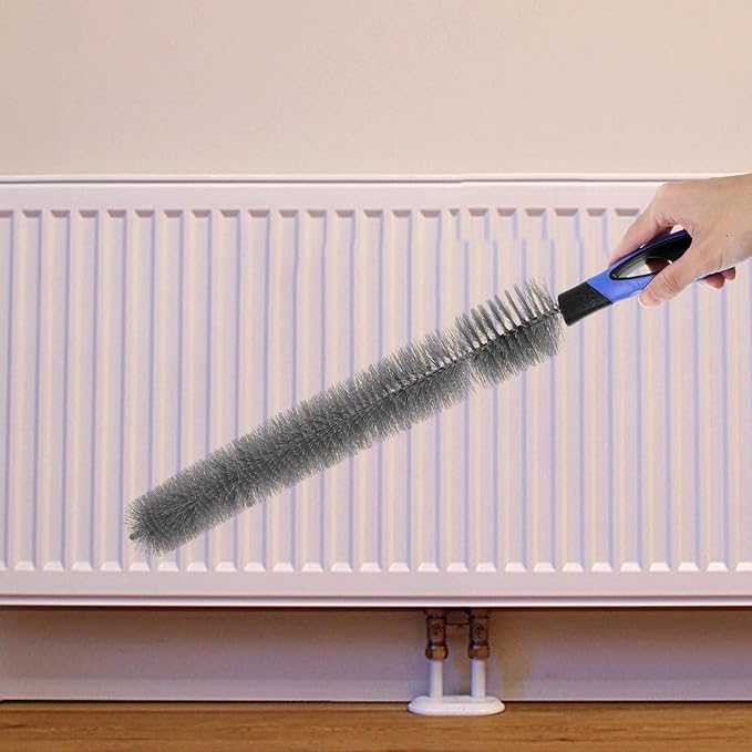 Partykindom Radiator Cleaning Brush Tool with Non-Slip Handle for Refrigerator Condenser Air Conditioner Vent and Dryer Lint - Hard Bristle Radiator Cleaning Wand for Household Dust Removal