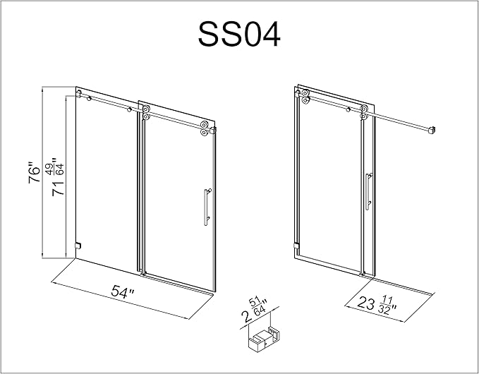 Frameless Shower Door, 50"-54" Wide, 76" High, 3/8" (10mm) Clear Tempered Glass, Noiseless, Waterproof Bathroom Shower Door, Matte Black Finish