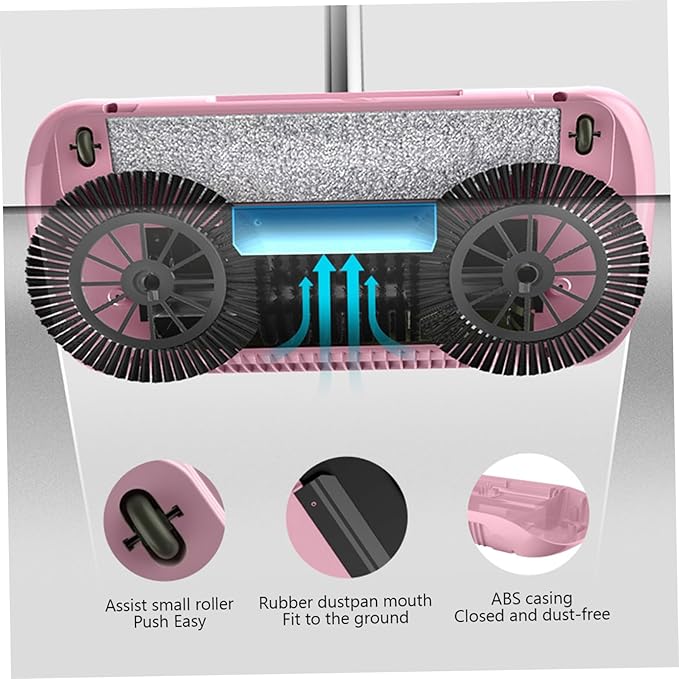 Carpet Cleaner Brush, 2 in 1 Manual Vacuum Sweeper, 180 Degree Rotating Sweeping Mop, Hand Push Sweeper, Home Cleaning Tool for Cleaning Pet Hair, Loose Debris, Lint (Pink)