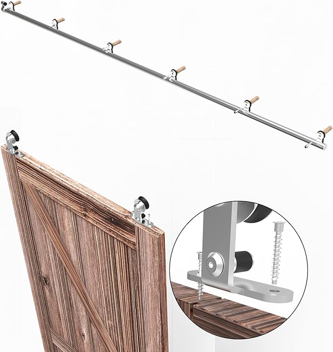 TSMST 7FT Sliding Barn Door Hardware Kit, Top Mount Stainless Steel Heavy Duty Sturdy Barn Door Track for Single Wood Door, Slide Smoothly Quietly (T Style)