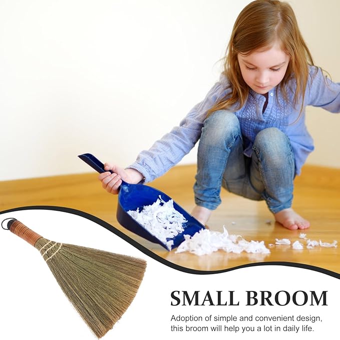 Soft-Haired Mini Broom 12.20 Inch Short Handle Dust Sweeper for Indoor Cleaning Tabletop Hardwood Floors Home Supplies