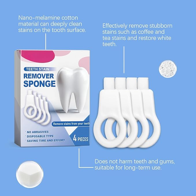 4 Pcs Sponge Teeth Cleaner for Baby, Kids, Adults, Gentle Stain Remover for Teeth Soft Rubber Sponge Eraser Safe Dental Cleaning Tool for Daily Oral Care