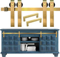 Rio Salto Mini Gold Barn Door Hardware Kit, Double Pannel Cabinet Sliding Barn Hardware Track for Sliding (Gold, 8FT Track Kit (Double Door)