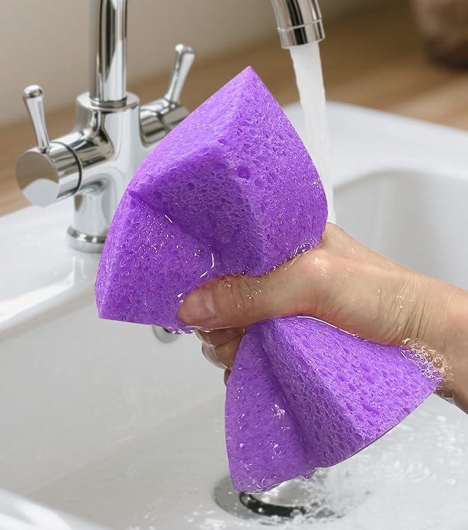 Cleaning and Washing Sponge, 3 Pack Large Extra Thick Heavy Duty Sponge Multi-Purpose for Kitchen Bathroom Bike Boat Car, Natural Cellulose Sponges 4" X 6" X 2" (Purple)